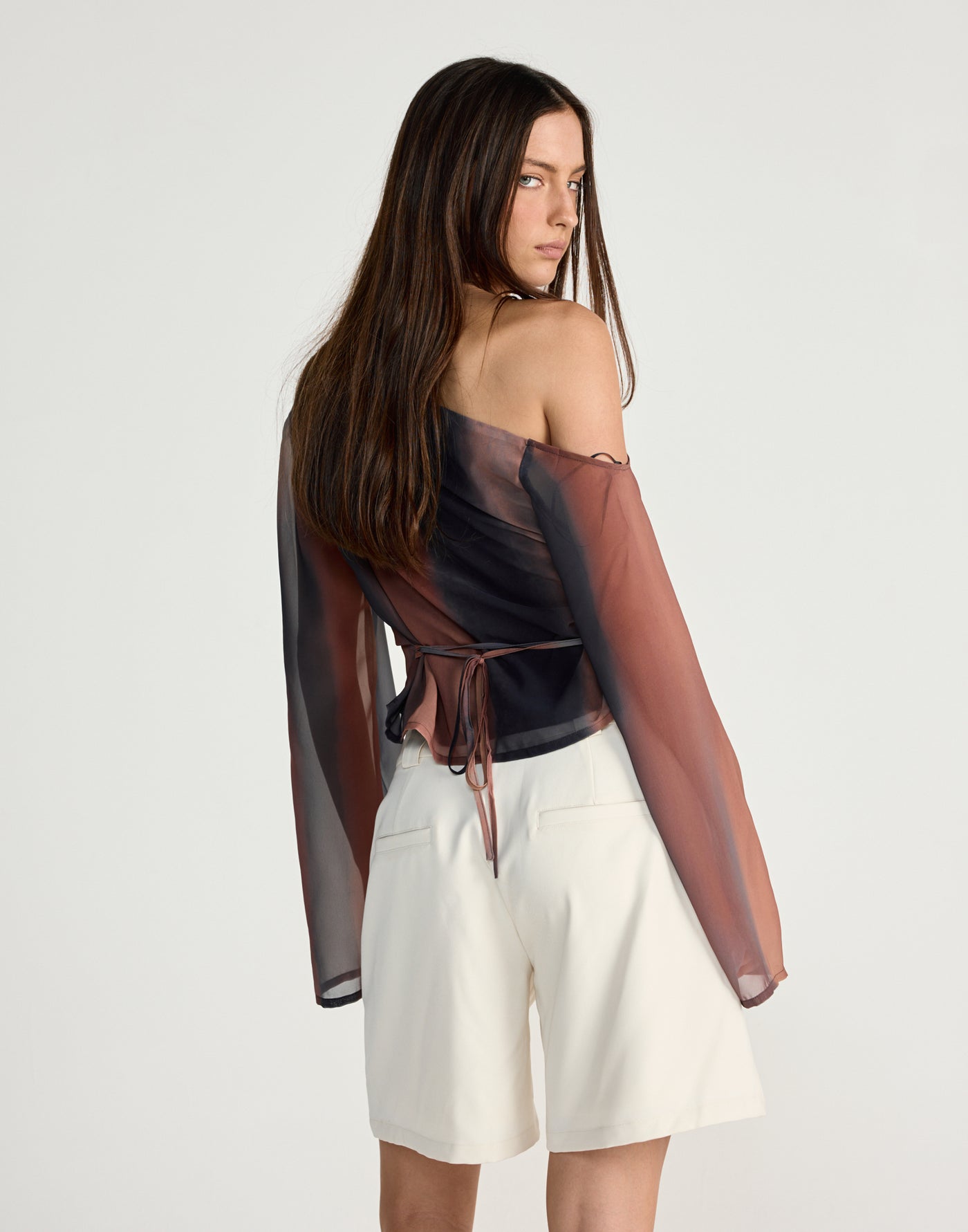 Hunter Top (Bittersweet) - CHARCOAL EXCLUSIVE - Off the shoulder long sleeve top with adjustable tie at back - Women's Top - Charcoal Clothing
