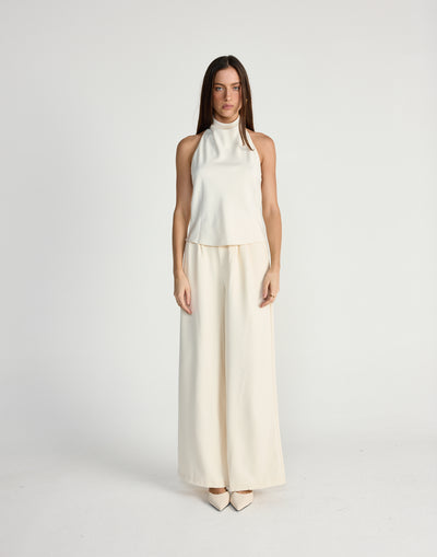 Gilda Top (Cream) - CHARCOAL EXCLUSIVE - High gathered neckline top with button closure - Women's Top - Charcoal Clothing