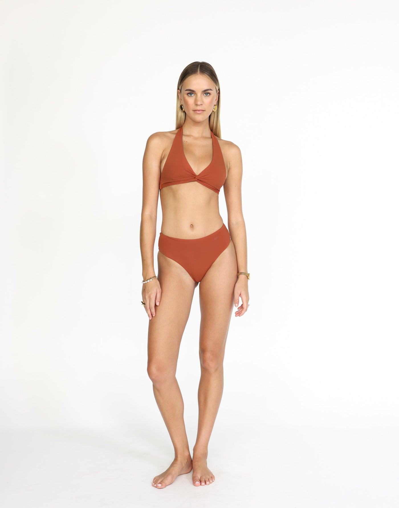 Beni Bikini Bottoms (Paprika) | CHARCOAL Exclusive - High Waisted High Cut Brief Bikini Bottoms - Women's Swimwear - Charcoal Clothing