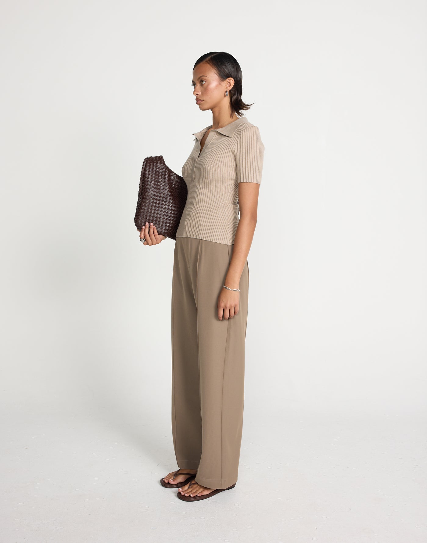Michiko Top (Mocha) | CHARCOAL EXCLUSIVE | Ribbed collared button closure top - Women's Top - Charcoal Clothing