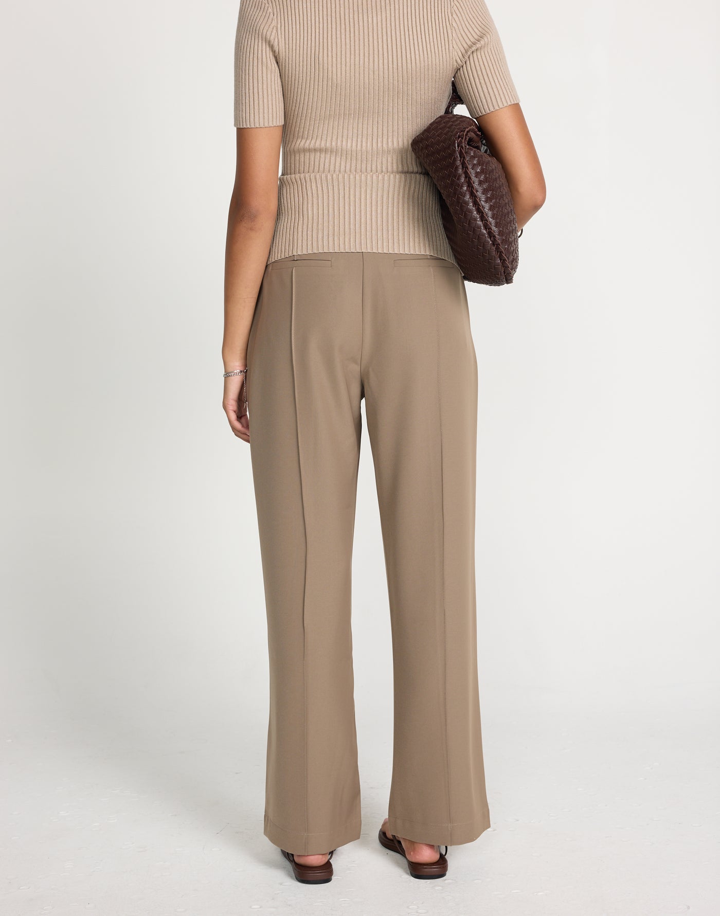Vandelia Pants - Petite (Mushroom) | CHARCOAL EXCLUSIVE | High waisted straight leg workwear pants - Women's Pants - Charcoal Clothing