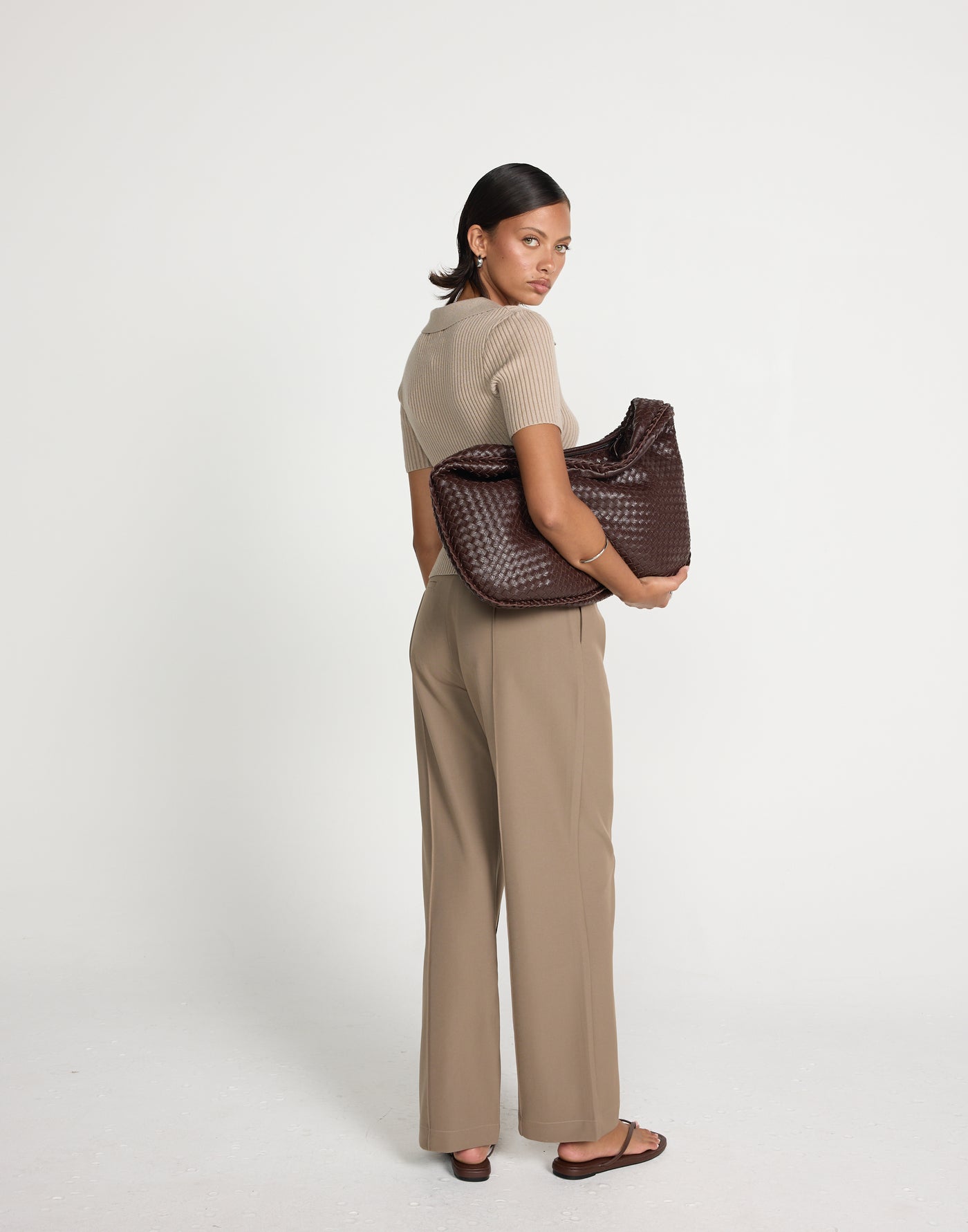 Vandelia Pants - Petite (Mushroom) | CHARCOAL EXCLUSIVE | High waisted straight leg workwear pants - Women's Pants - Charcoal Clothing