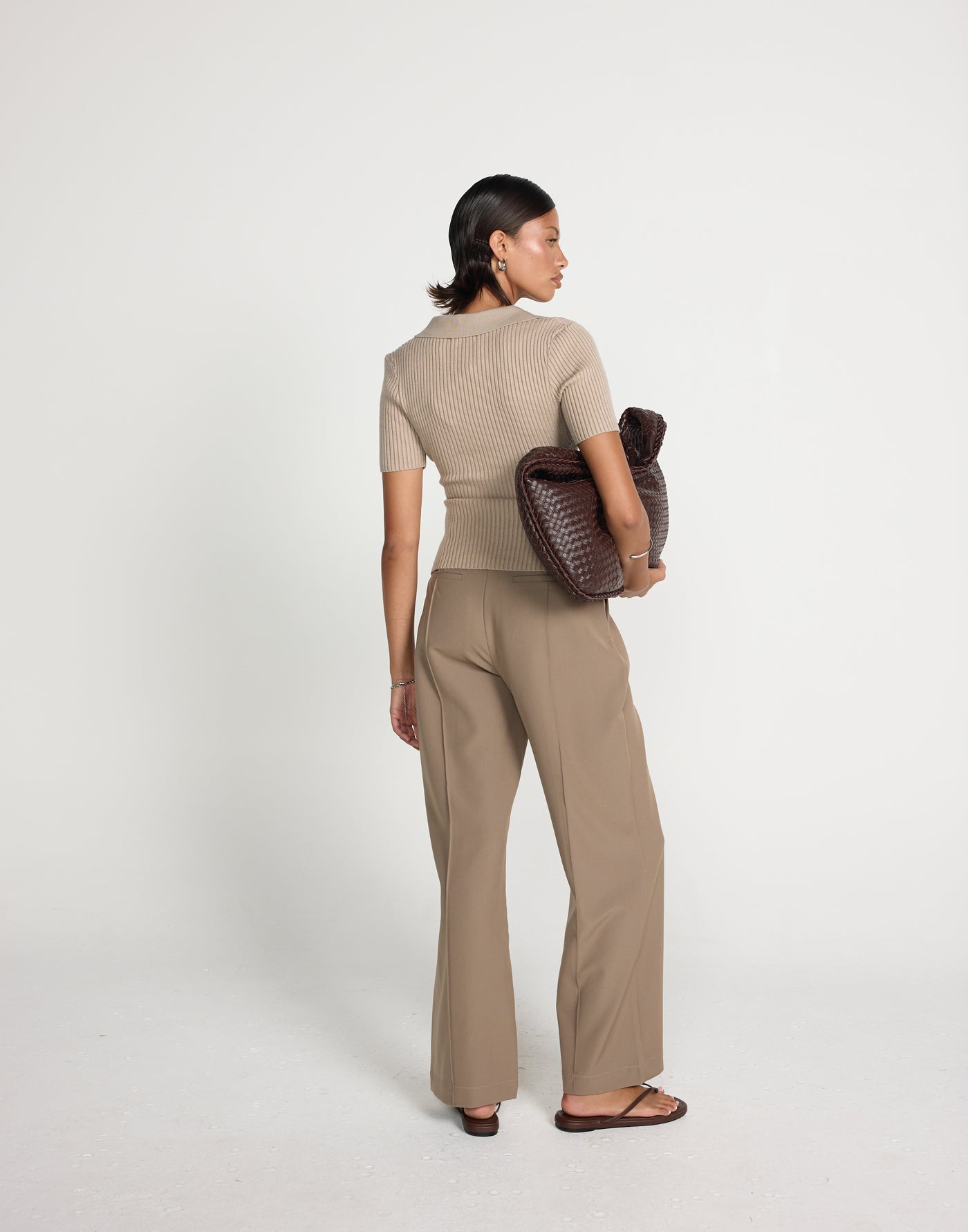 Vandelia Pants - Petite (Mushroom) | CHARCOAL EXCLUSIVE | High waisted straight leg workwear pants - Women's Pants - Charcoal Clothing