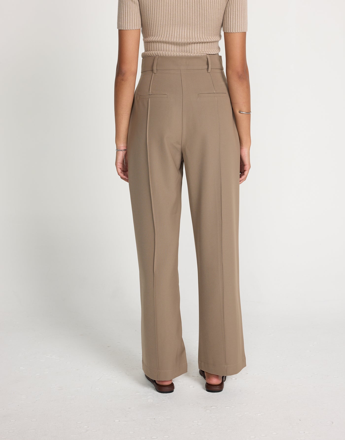 Vandelia Pants - Petite (Mushroom) | CHARCOAL EXCLUSIVE | High waisted straight leg workwear pants - Women's Pants - Charcoal Clothing