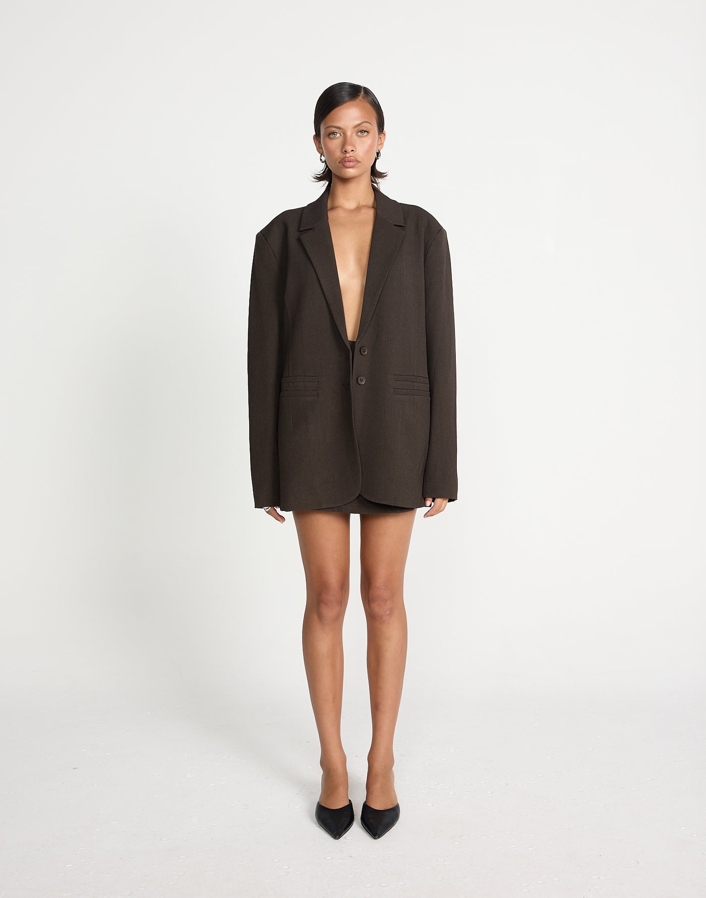 Clarke Blazer (Choc Texture) | CHARCOAL EXCLUSIVE | Brown Oversized Workwear Suiting Blazer - Women's Outerwear - Charcoal Clothing
