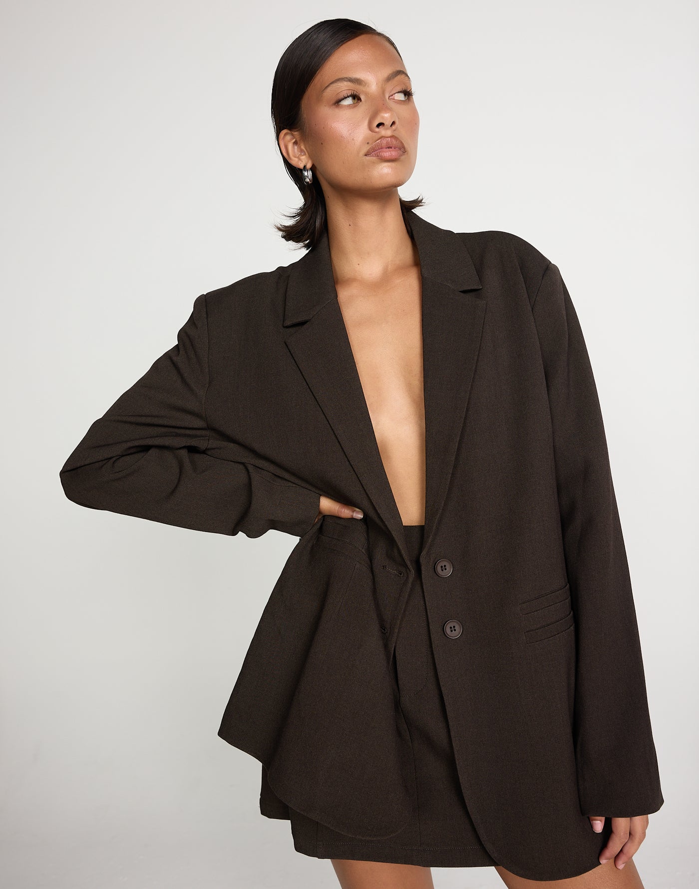 Clarke Blazer (Choc Texture) | CHARCOAL EXCLUSIVE | Brown Oversized Workwear Suiting Blazer - Women's Outerwear - Charcoal Clothing