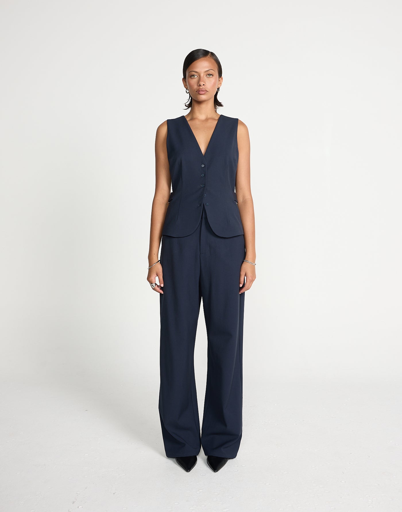 Yori Top (Midnight) | CHARCOAL EXCLUSIVE | Vest style V neckline top with button closure - Women's Top - Charcoal Clothing