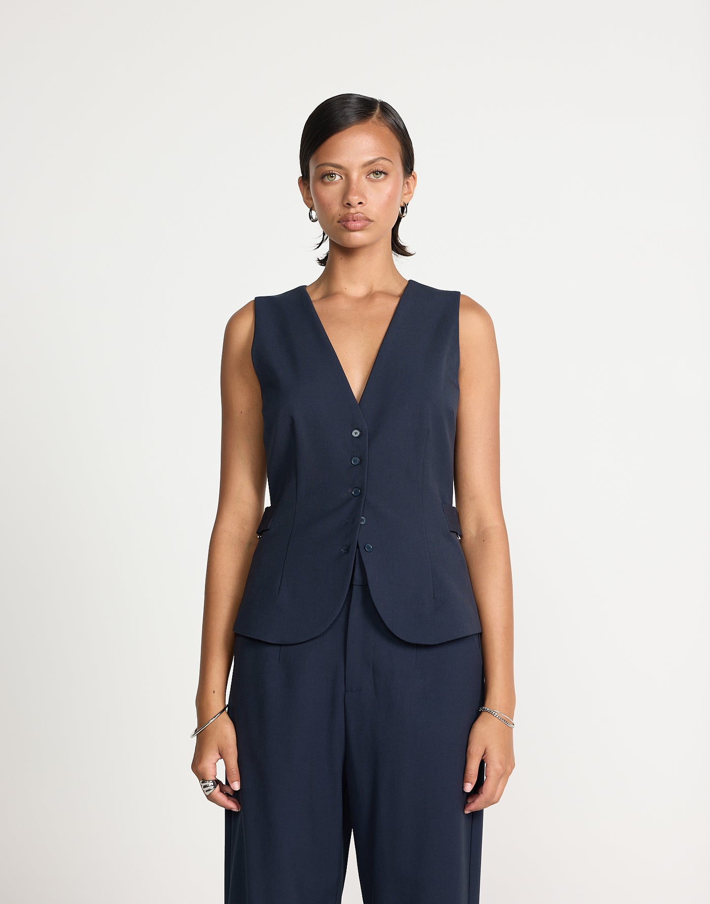Yori Top (Midnight) | CHARCOAL EXCLUSIVE | Vest style V neckline top with button closure - Women's Top - Charcoal Clothing