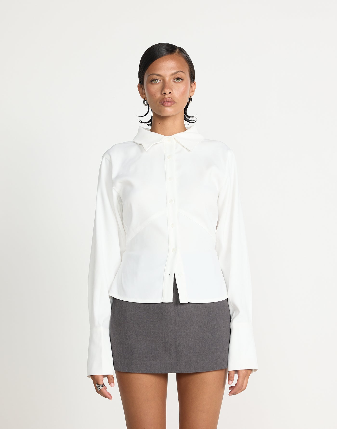 Valkyrie Top (White) | CHARCOAL EXCLUSIVE | Fitted button up top - Women's Top - Charcoal Clothing
