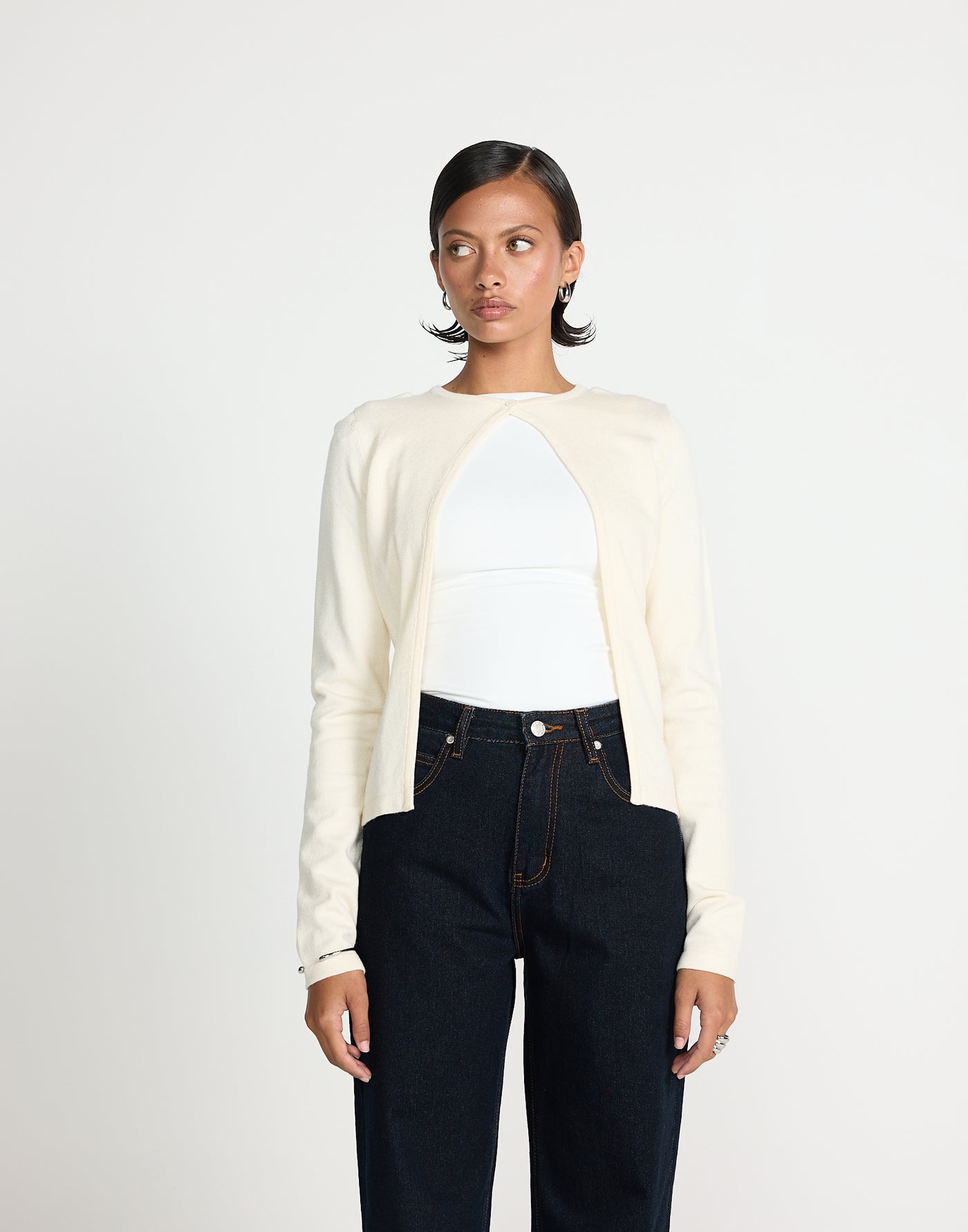 Sonnet Long Sleeve Top (Oat) | CHARCOAL EXCLUSIVE | Split open front cardigan style long sleeve top - Women's Top - Charcoal Clothing