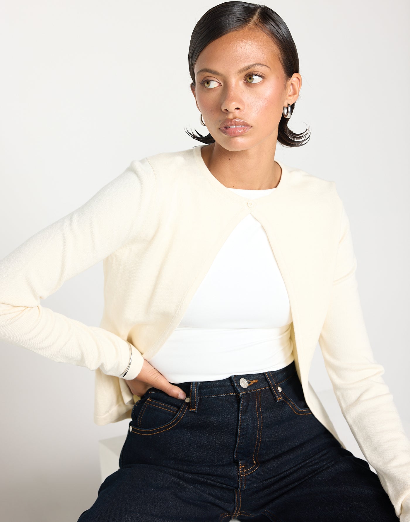 Sonnet Long Sleeve Top (Oat) | CHARCOAL EXCLUSIVE | Split open front cardigan style long sleeve top - Women's Top - Charcoal Clothing