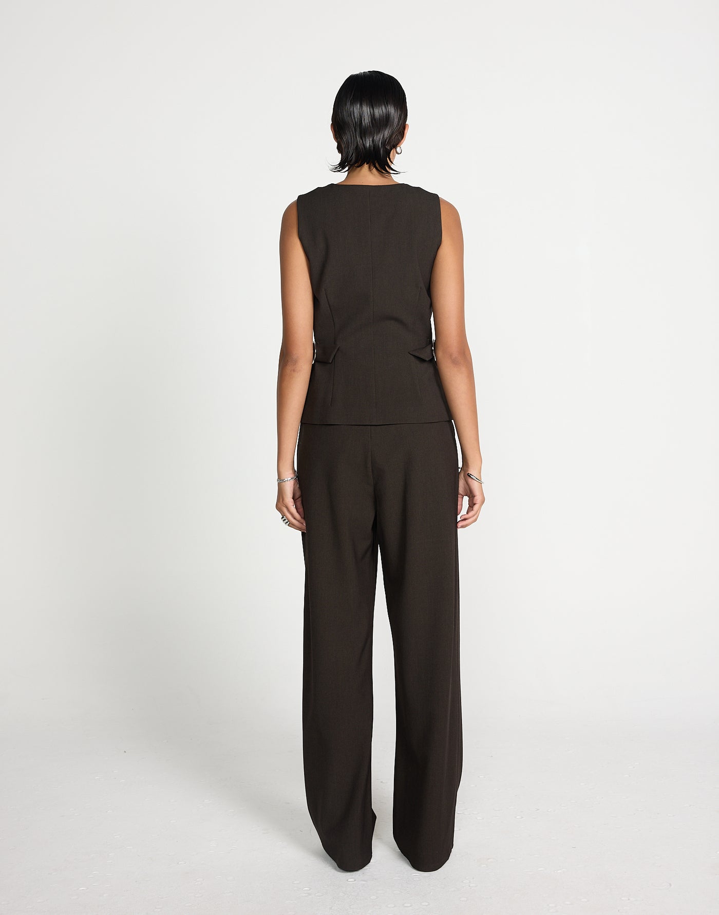 Yori Top (Chocolate) | CHARCOAL EXCLUSIVE | Vest style V neckline top with button closure - Women's Top - Charcoal Clothing