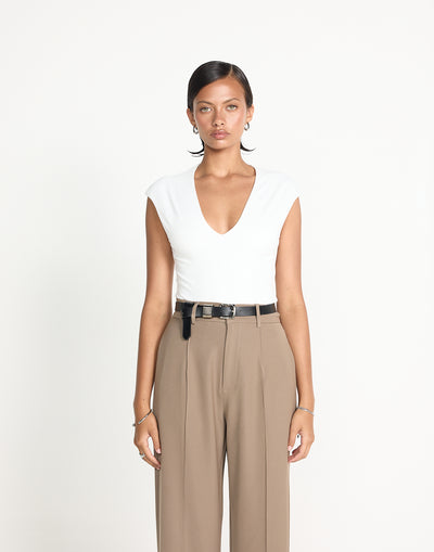 Deka Top (White) | CHARCOAL EXCLUSIVE | V-neckline jersey fabrication fitted top - Women's Top - Charcoal Clothing