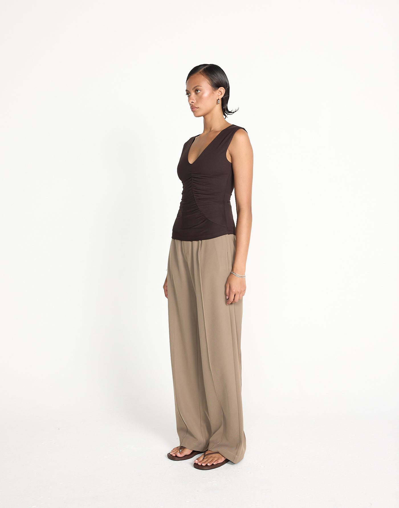 Brioni Top (Chocolate) | CHARCOAL EXCLUSIVE | Butter jersey v-neckline top - Women's Top - Charcoal Clothing