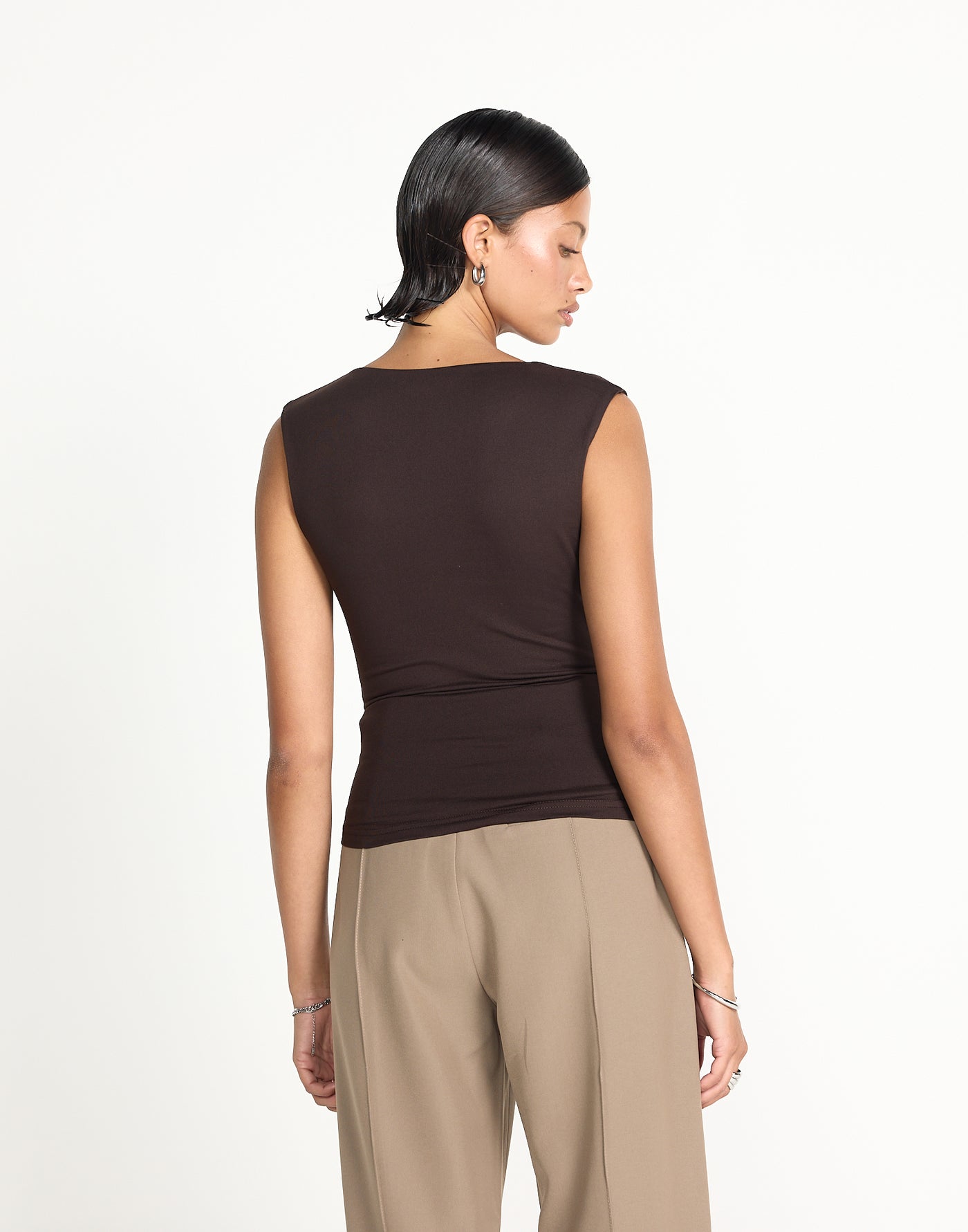 Brioni Top (Chocolate) | CHARCOAL EXCLUSIVE | Butter jersey v-neckline top - Women's Top - Charcoal Clothing