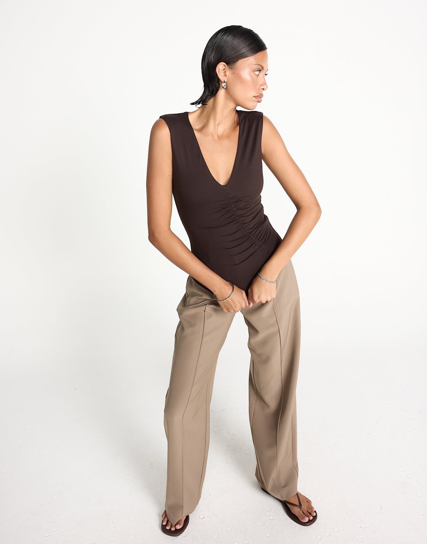 Brioni Top (Chocolate) | CHARCOAL EXCLUSIVE | Butter jersey v-neckline top - Women's Top - Charcoal Clothing