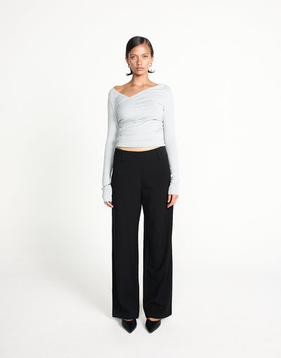 Twyla Long Sleeve Top (Grey Marle) | CHARCOAL EXCLUSIVE | Wrap style asymmetrical V-neckline long sleeve top - Women's Top - Charcoal Clothing