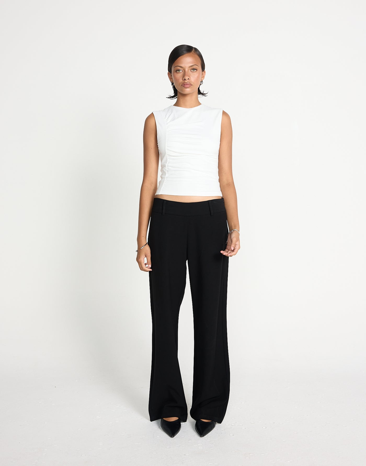 Hestia Top (White) | CHARCOAL EXCLUSIVE | Crew neckline tank style top with front gathering - Women's Top - Charcoal Clothing