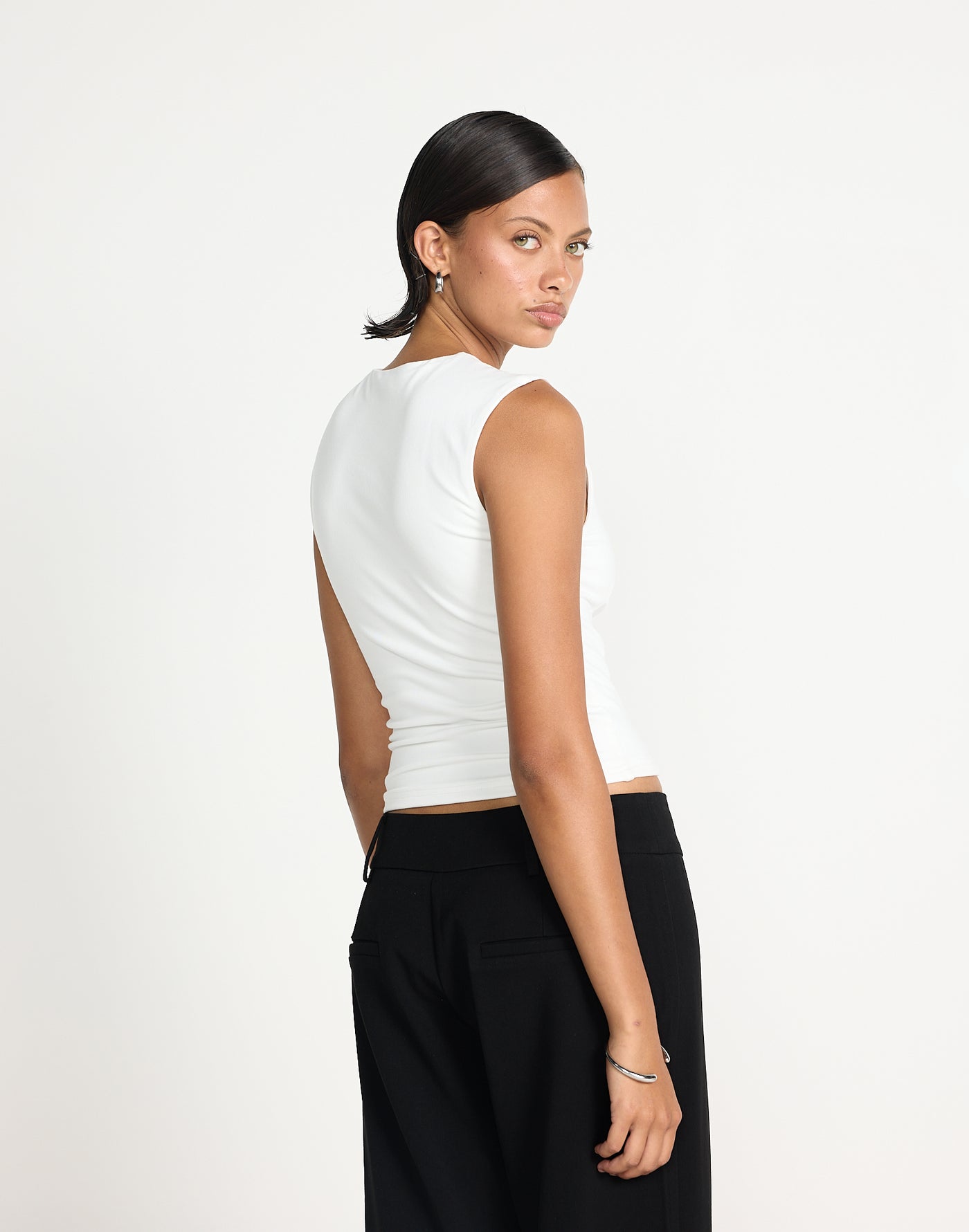 Hestia Top (White) | CHARCOAL EXCLUSIVE | Crew neckline tank style top with front gathering - Women's Top - Charcoal Clothing