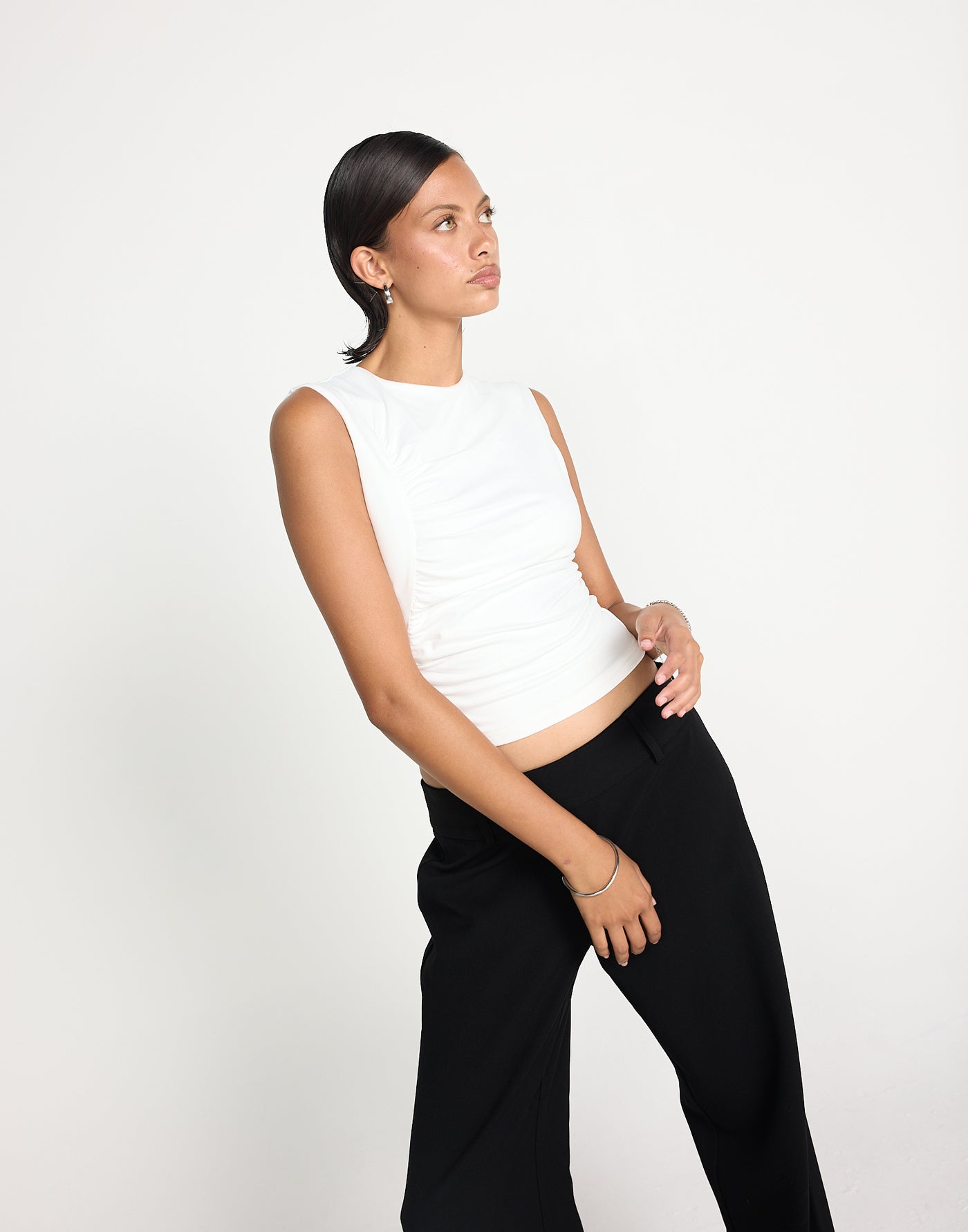 Hestia Top (White) | CHARCOAL EXCLUSIVE | Crew neckline tank style top with front gathering - Women's Top - Charcoal Clothing
