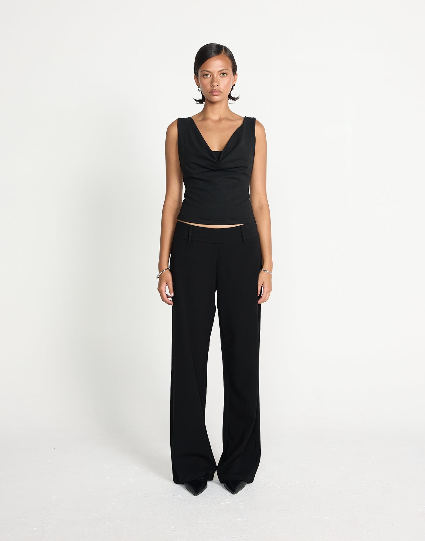 Josette Top (Black) | CHARCOAL EXCLUSIVE | Cowl neck butter jersey fabrication longline top - Women's Top - Charcoal Clothing