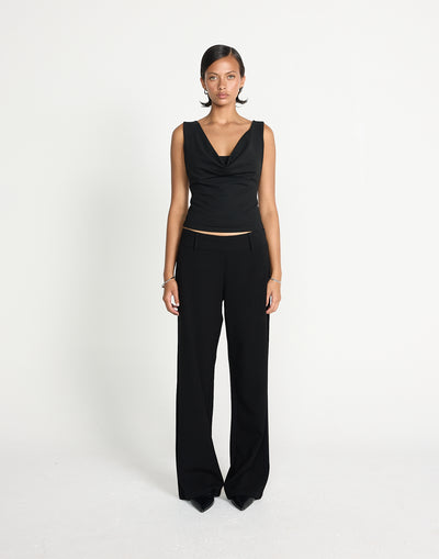 Josette Top (Black) | CHARCOAL EXCLUSIVE | Cowl neck butter jersey fabrication longline top - Women's Top - Charcoal Clothing