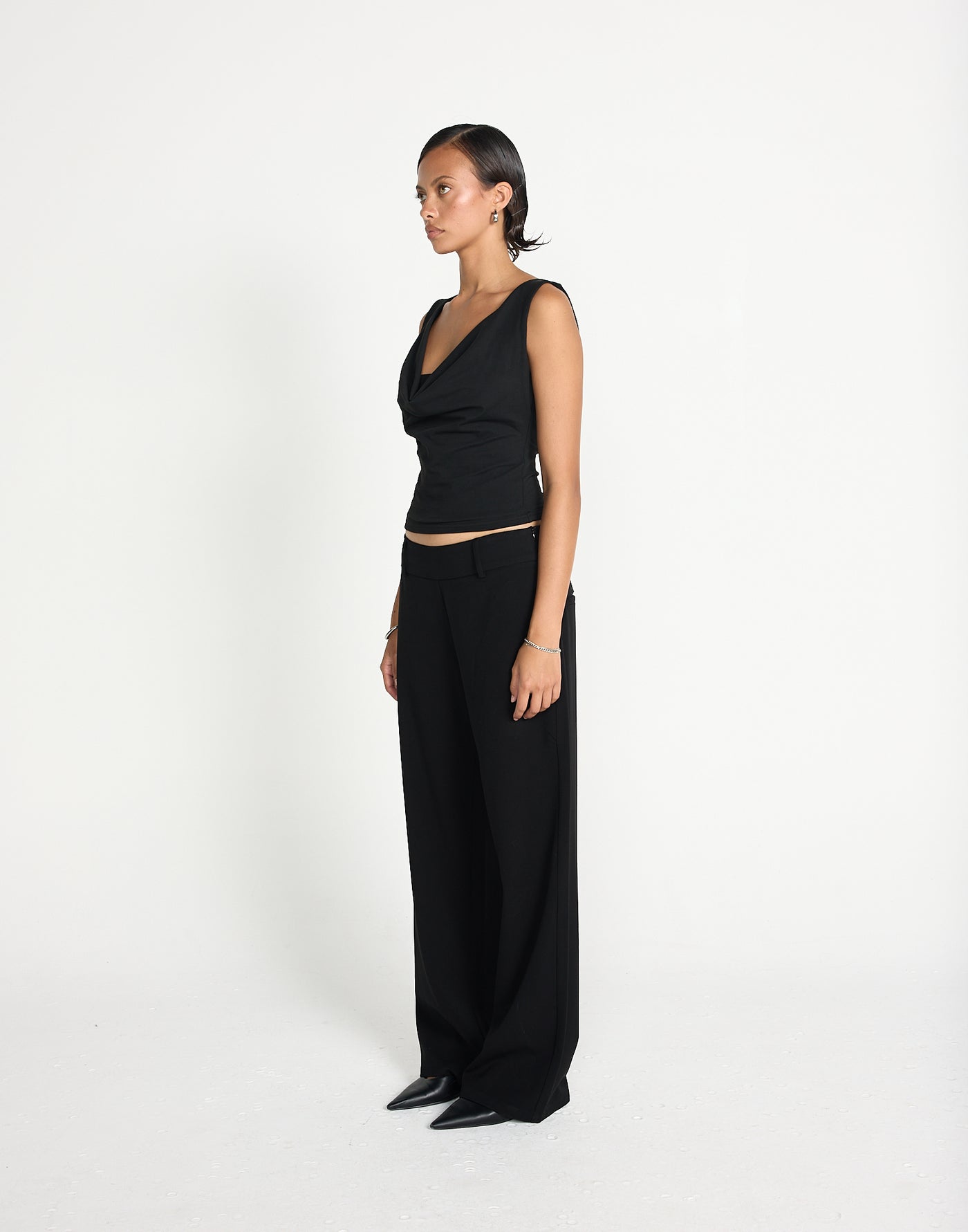 Josette Top (Black) | CHARCOAL EXCLUSIVE | Cowl neck butter jersey fabrication longline top - Women's Top - Charcoal Clothing