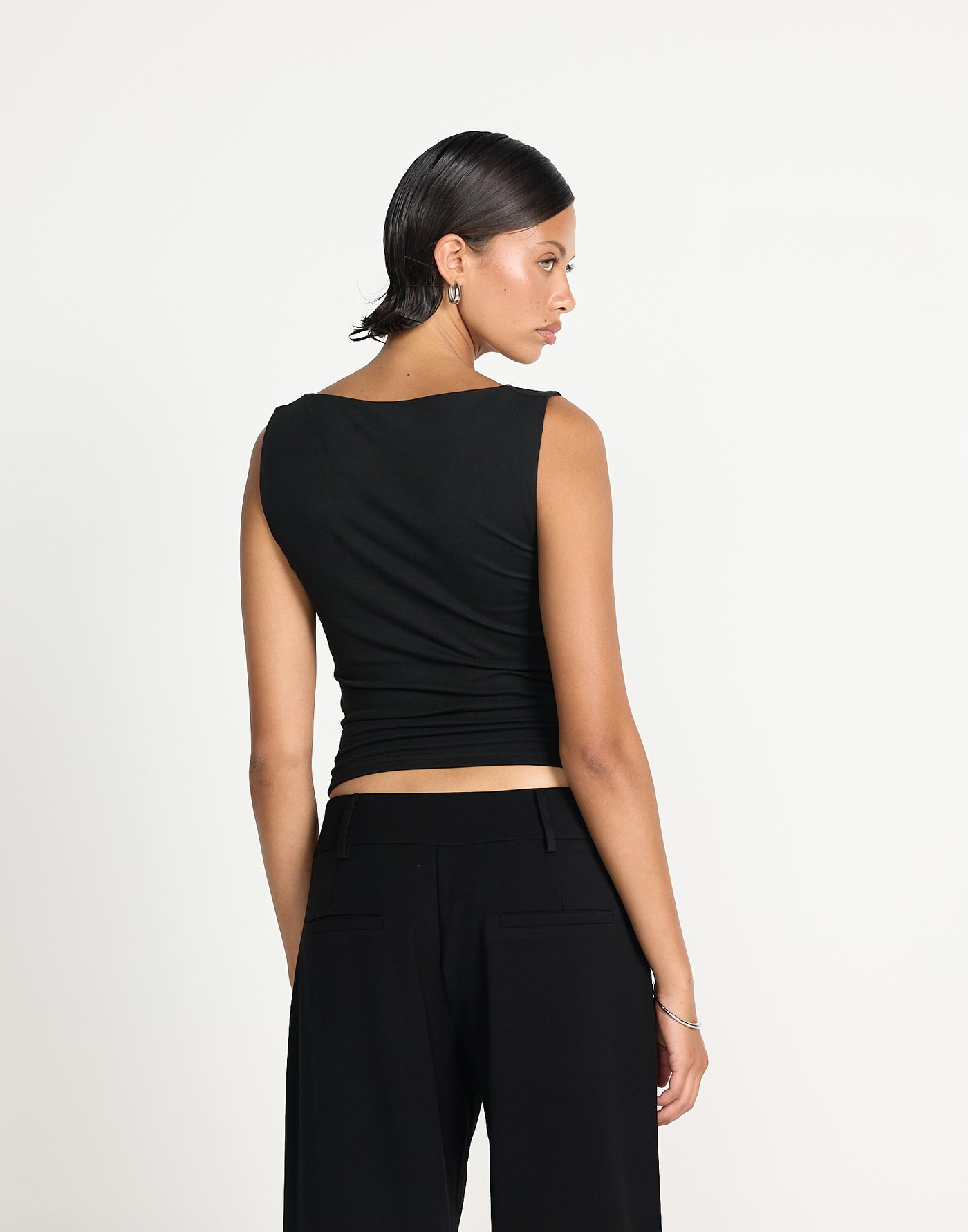 Josette Top (Black) | CHARCOAL EXCLUSIVE | Cowl neck butter jersey fabrication longline top - Women's Top - Charcoal Clothing