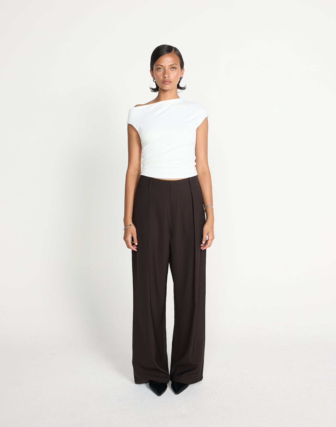 Jayanti Pants (Chocolate) | CHARCOAL EXCLUSIVE | Mid rise pleated straight leg pants - Women's Pants - Charcoal Clothing