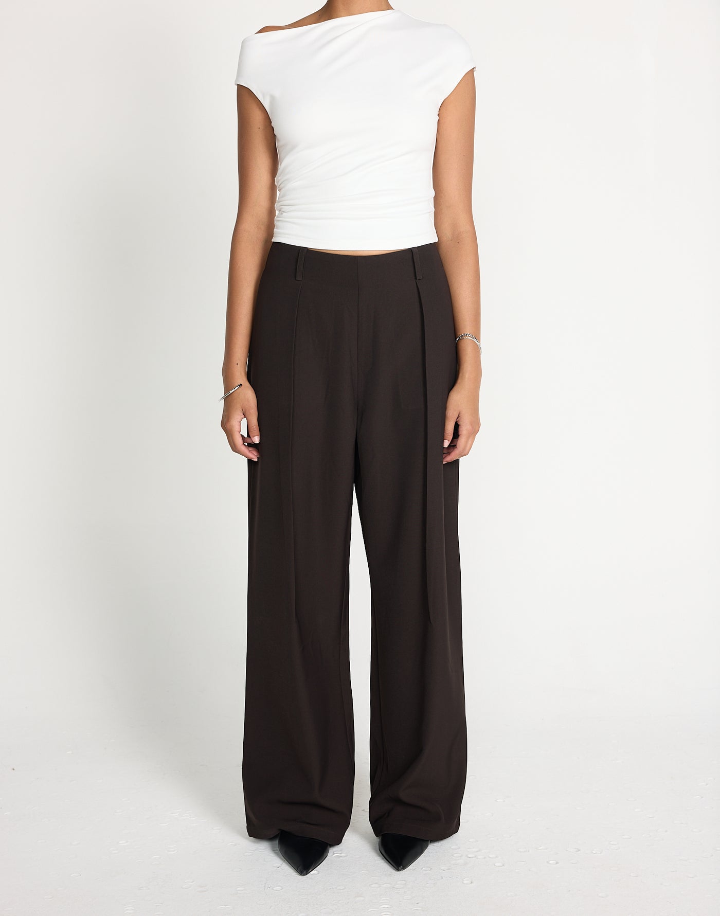 Jayanti Pants (Chocolate) | CHARCOAL EXCLUSIVE | Mid rise pleated straight leg pants - Women's Pants - Charcoal Clothing