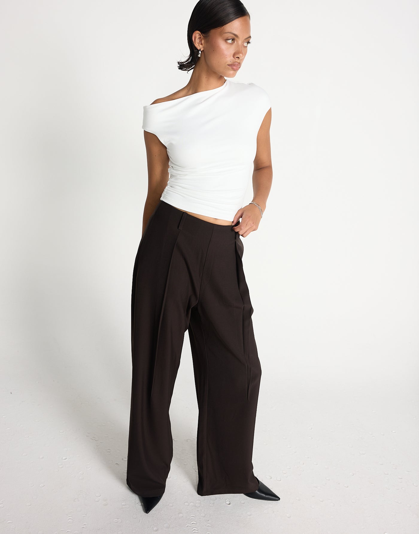 Jayanti Pants (Chocolate) | CHARCOAL EXCLUSIVE | Mid rise pleated straight leg pants - Women's Pants - Charcoal Clothing