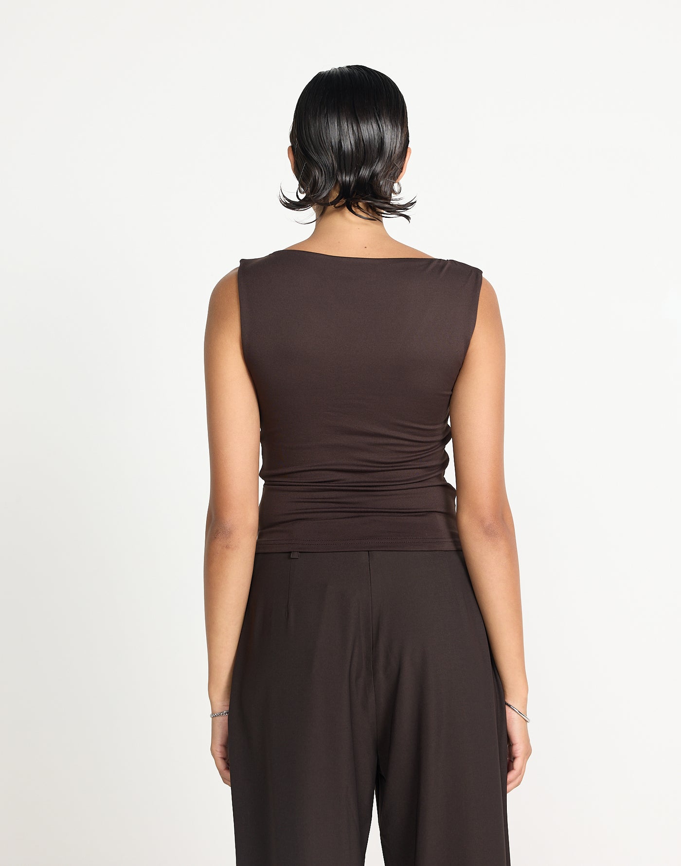 Twyla Top (Chocolate) | CHARCOAL EXCLUSIVE | Wrap style asymmetrical V-neckline top - Women's Top - Charcoal Clothing