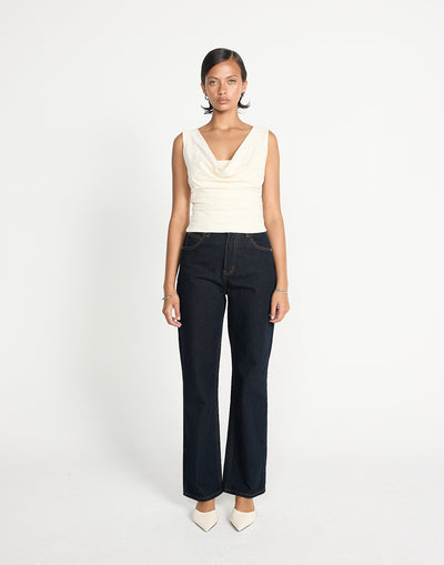 Josette Top (Oat) | CHARCOAL EXCLUSIVE | Cowl neck butter jersey fabrication longline top - Women's Top - Charcoal Clothing