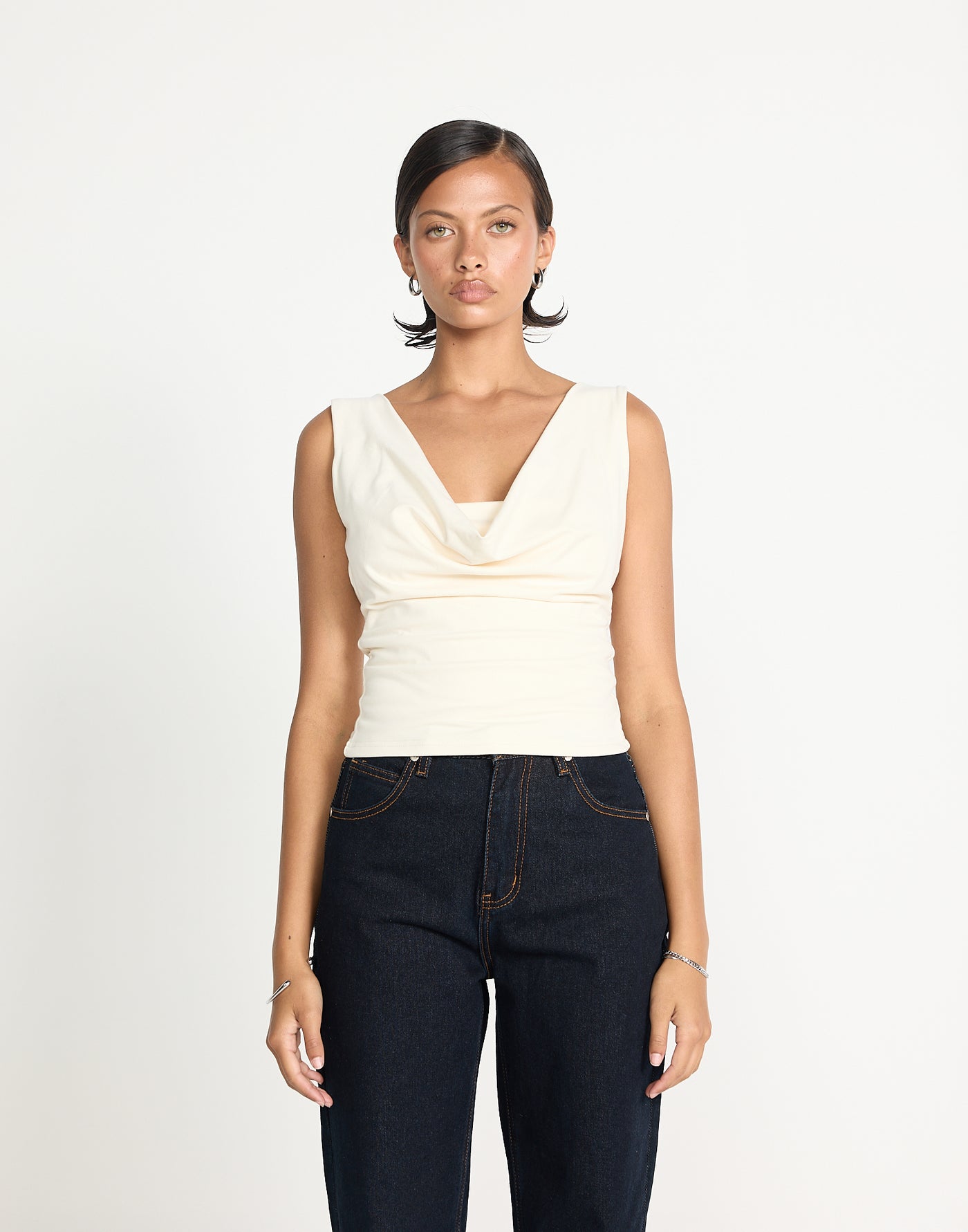 Josette Top (Oat) | CHARCOAL EXCLUSIVE | Cowl neck butter jersey fabrication longline top - Women's Top - Charcoal Clothing