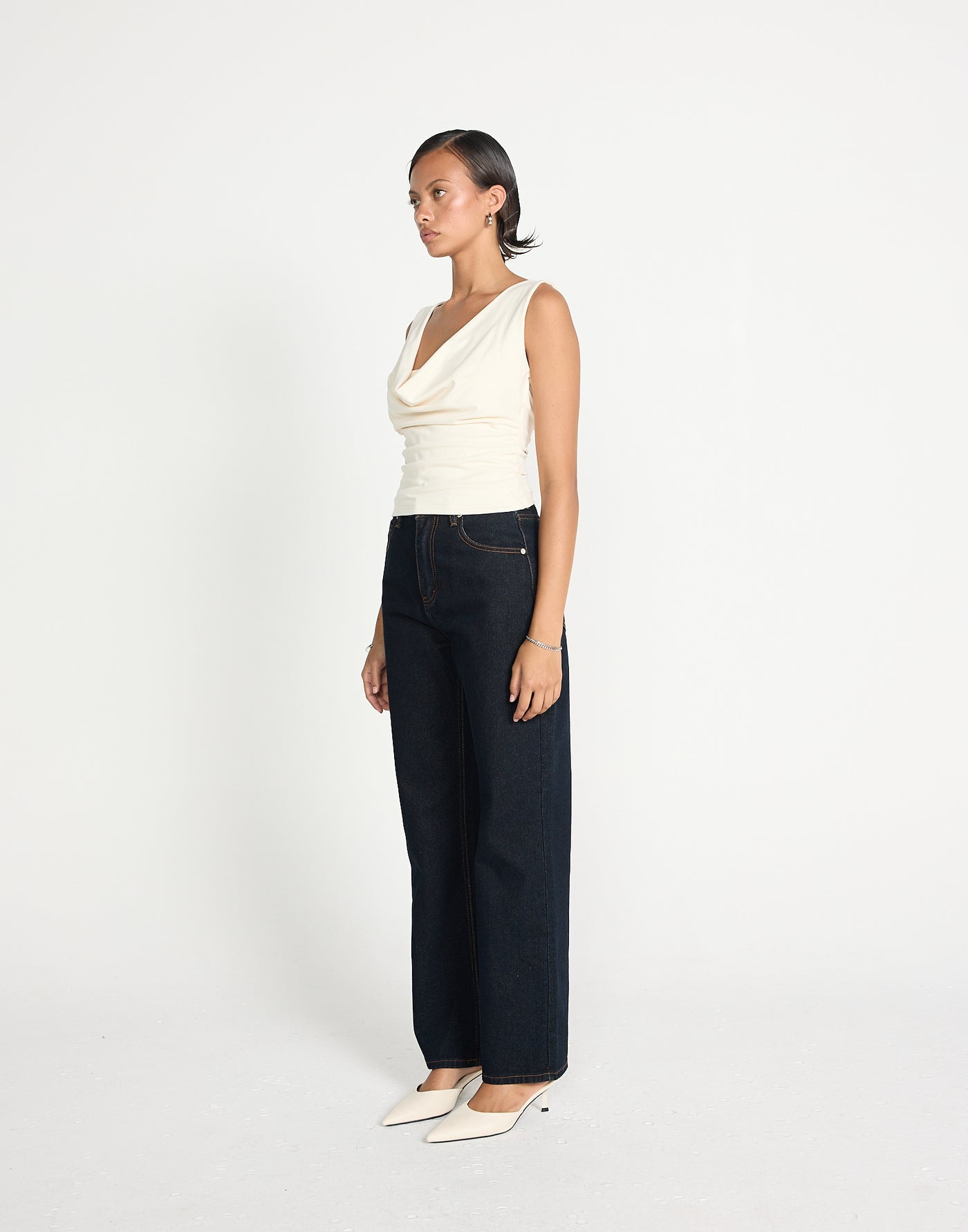Josette Top (Oat) | CHARCOAL EXCLUSIVE | Cowl neck butter jersey fabrication longline top - Women's Top - Charcoal Clothing