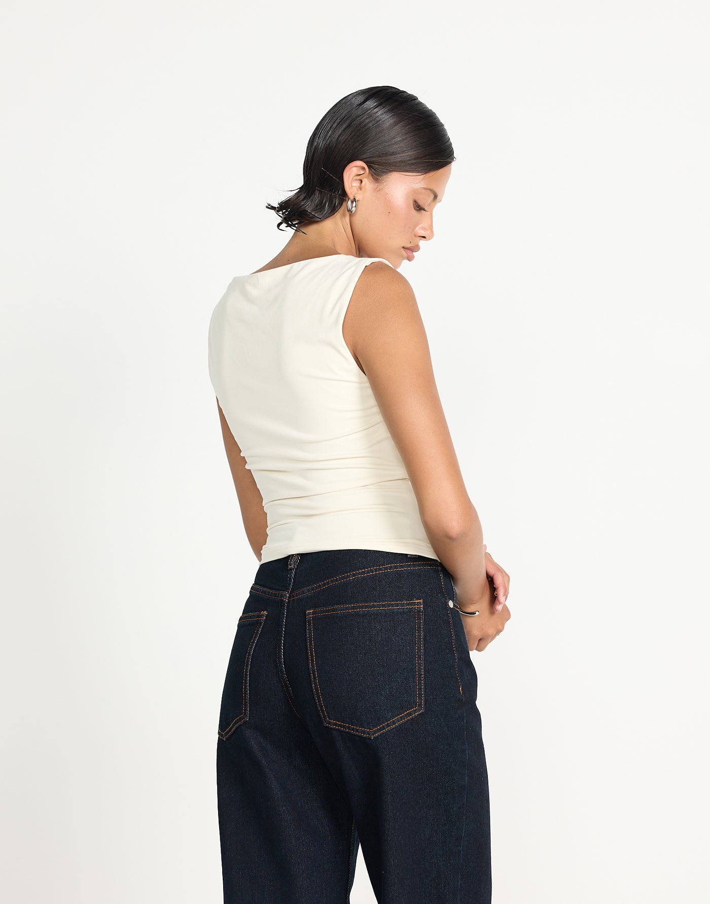 Josette Top (Oat) | CHARCOAL EXCLUSIVE | Cowl neck butter jersey fabrication longline top - Women's Top - Charcoal Clothing