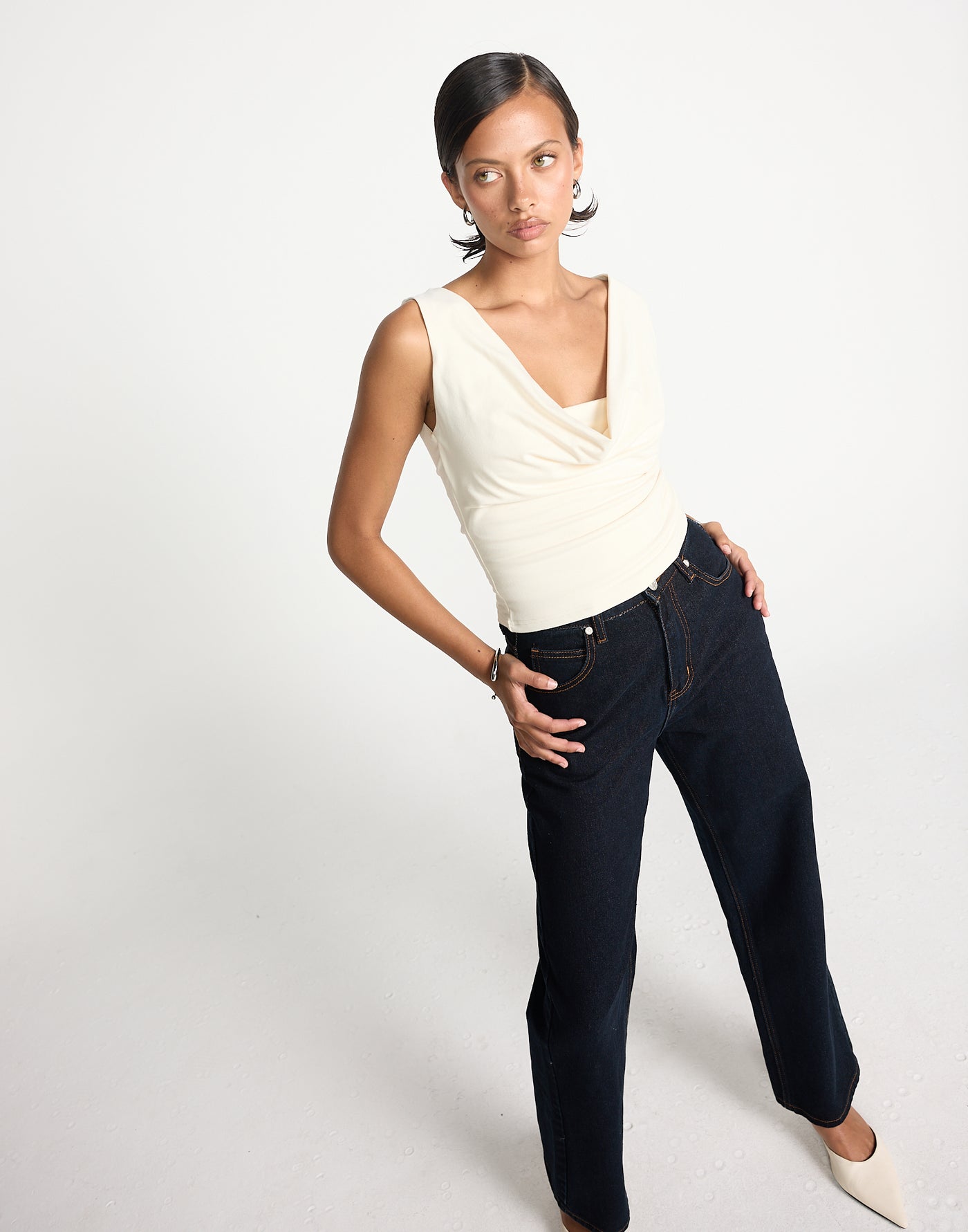 Josette Top (Oat) | CHARCOAL EXCLUSIVE | Cowl neck butter jersey fabrication longline top - Women's Top - Charcoal Clothing