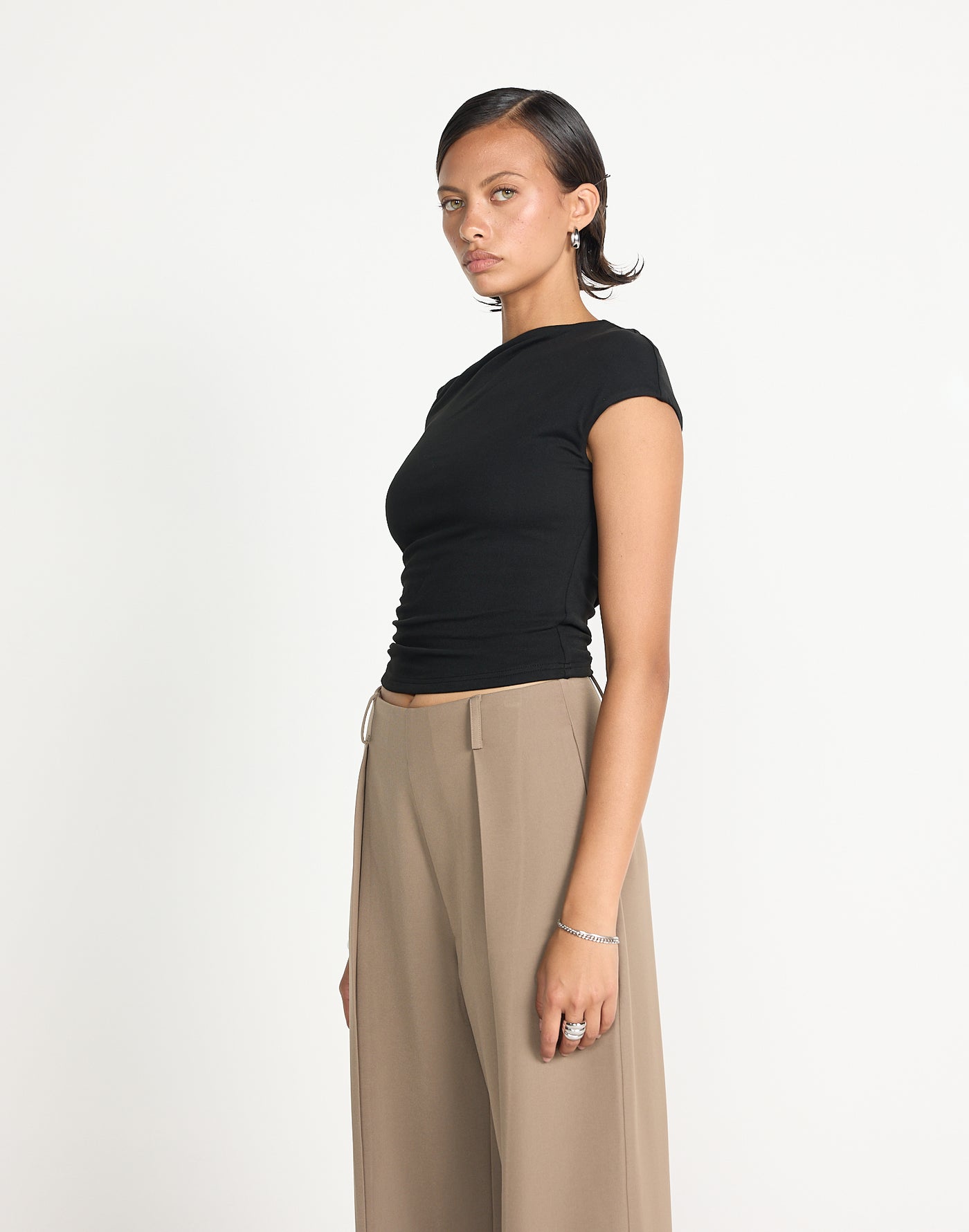 Dolly Top (Black) | CHARCOAL EXCLUSIVE | Asymmetric neckline bodycon top - Women's Top - Charcoal Clothing