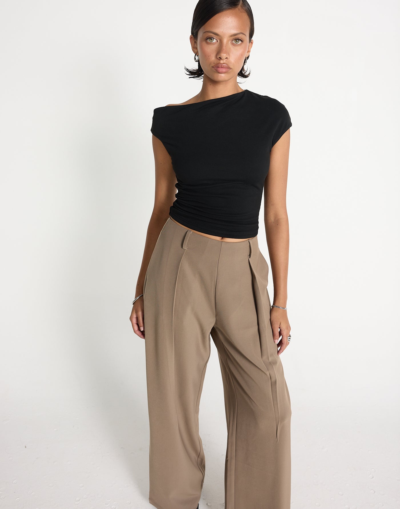 Dolly Top (Black) | CHARCOAL EXCLUSIVE | Asymmetric neckline bodycon top - Women's Top - Charcoal Clothing