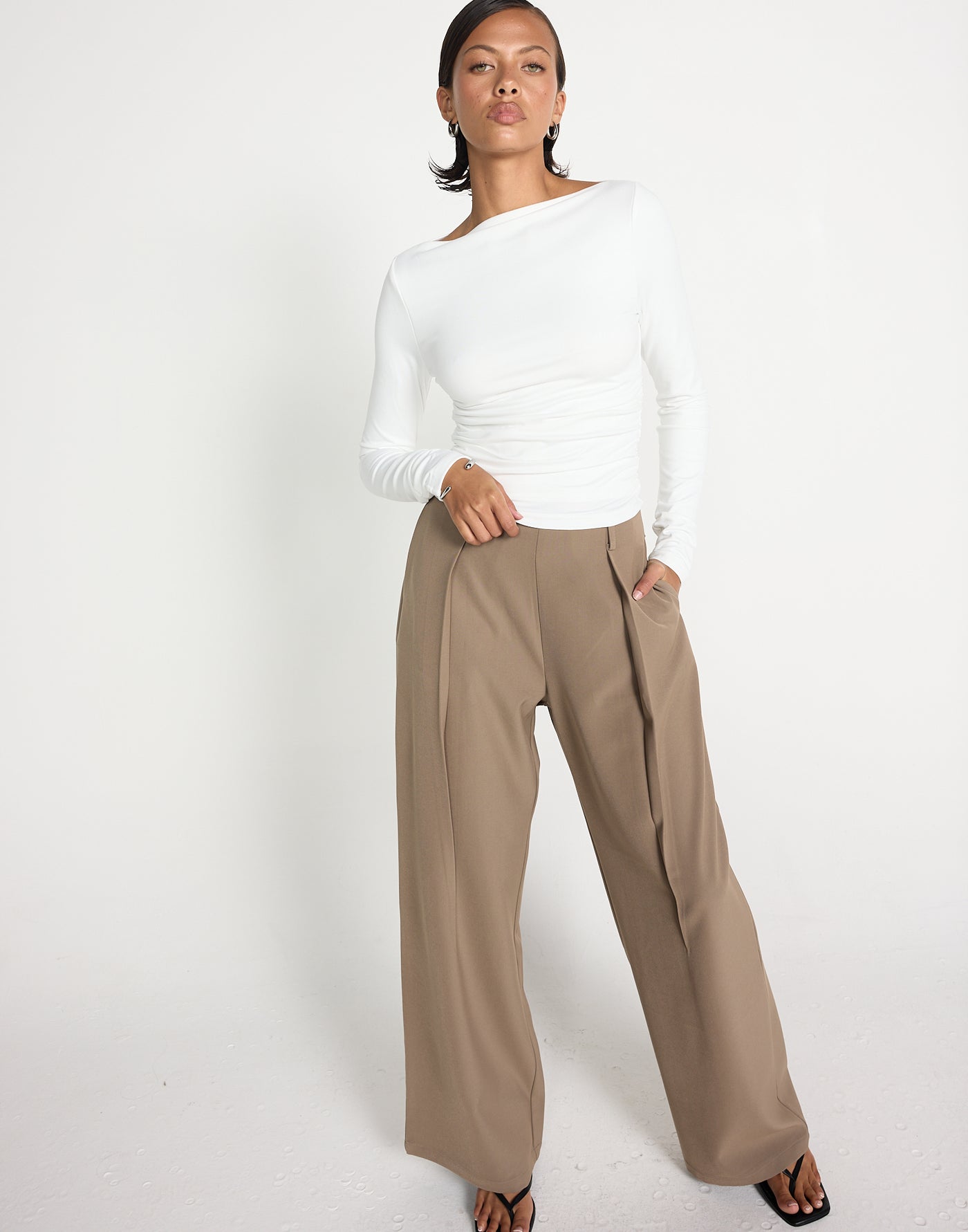 Caprice Long Sleeve Top (White)| CHARCOAL EXCLUSIVE | Long sleeve bodycon buttery jersey fitted top - Women's Top - Charcoal Clothing