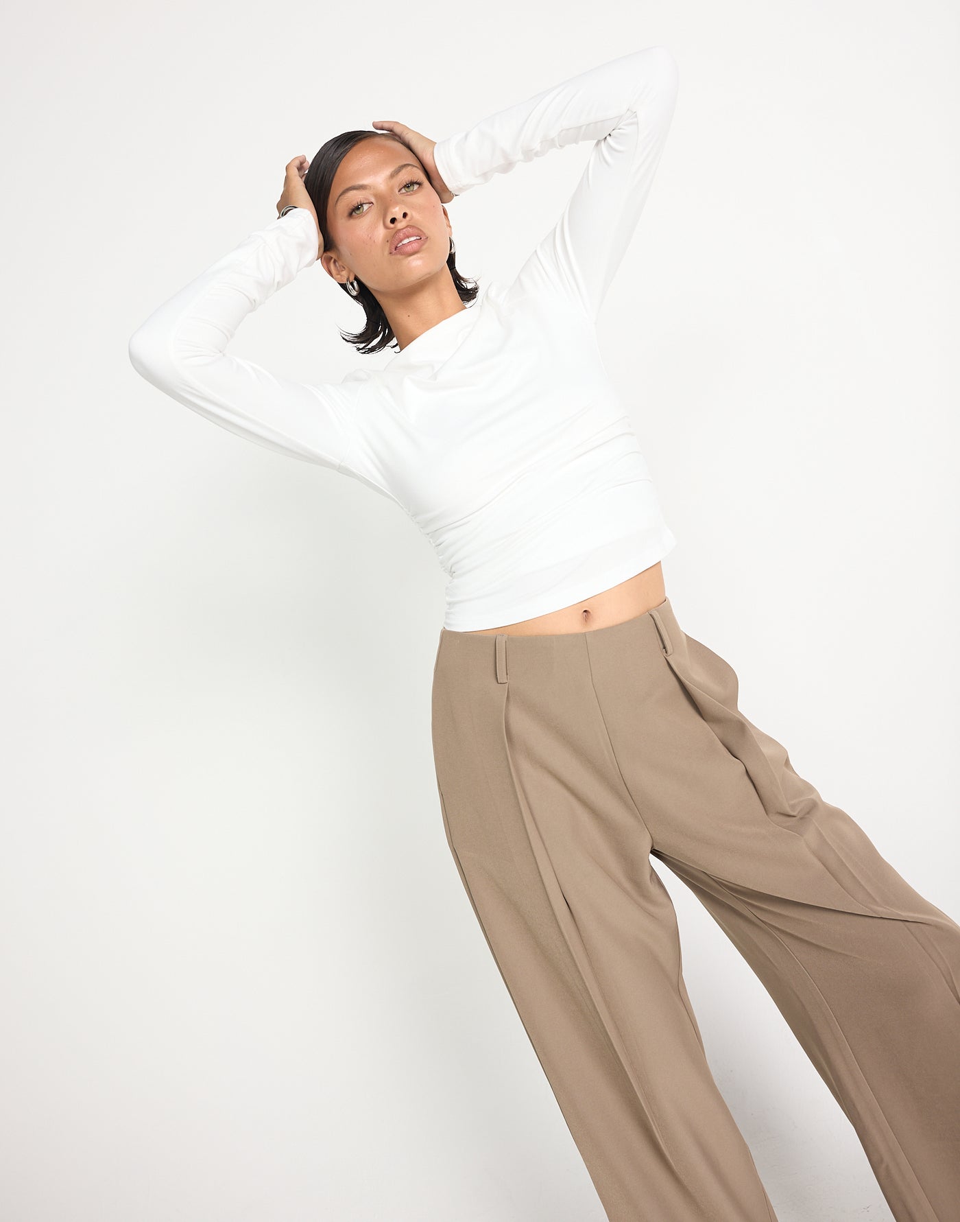 Caprice Long Sleeve Top (White)| CHARCOAL EXCLUSIVE | Long sleeve bodycon buttery jersey fitted top - Women's Top - Charcoal Clothing