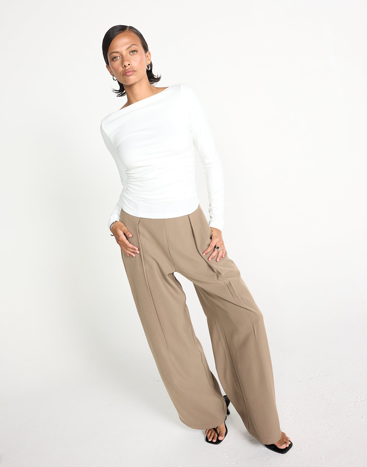 Caprice Long Sleeve Top (White)| CHARCOAL EXCLUSIVE | Long sleeve bodycon buttery jersey fitted top - Women's Top - Charcoal Clothing
