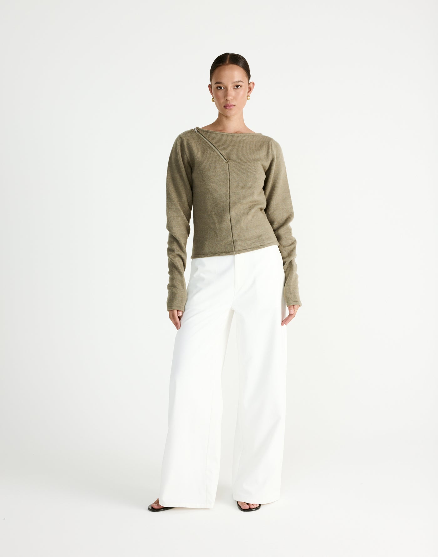 Wynter Long Sleeve Top (Dusty Olive) - CHARCOAL Exclusive - - Women's Top - Charcoal Clothing
