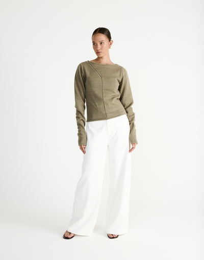 Wynter Long Sleeve Top (Dusty Olive) - CHARCOAL Exclusive - - Women's Top - Charcoal Clothing