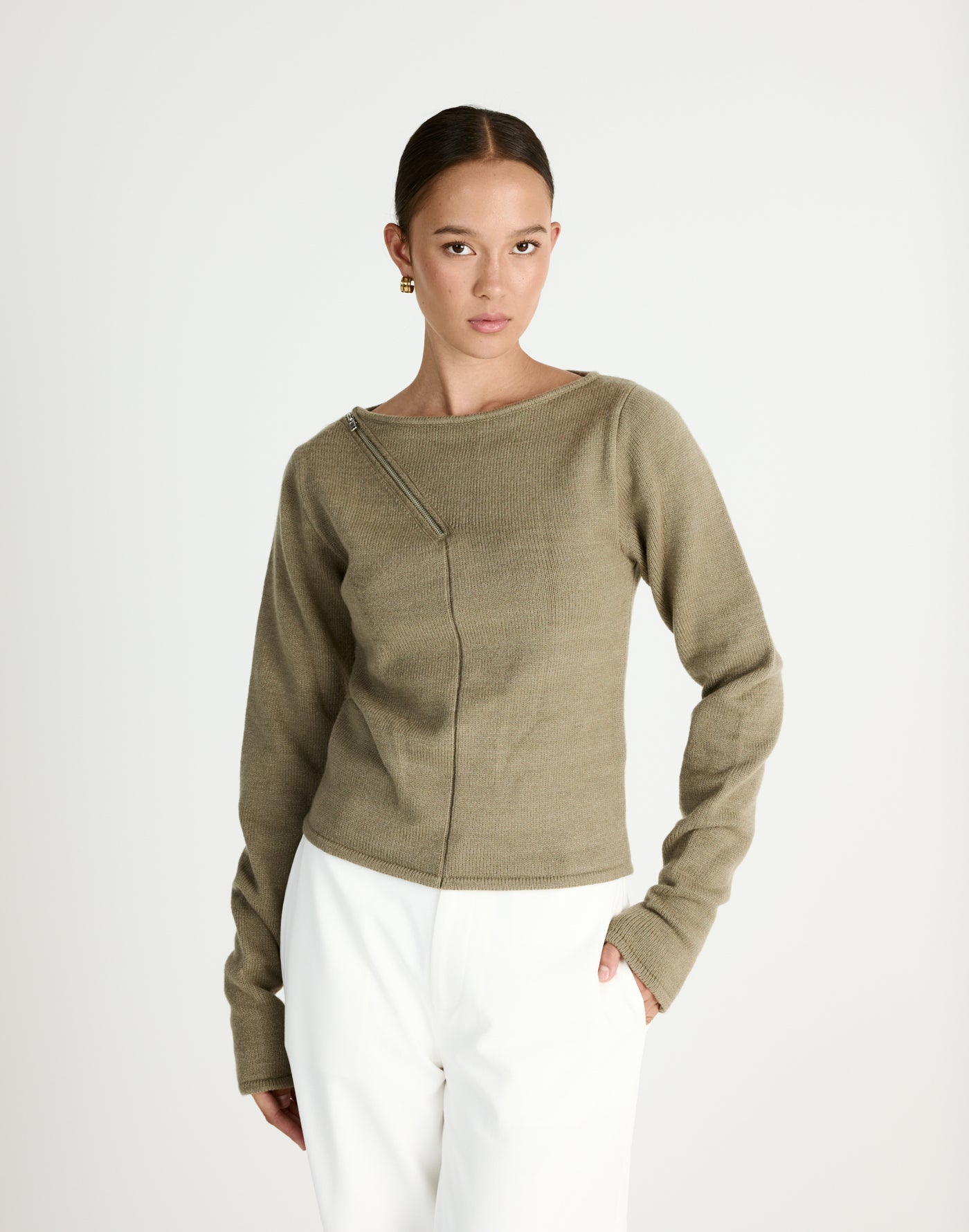 Wynter Long Sleeve Top (Dusty Olive) - CHARCOAL Exclusive - - Women's Top - Charcoal Clothing