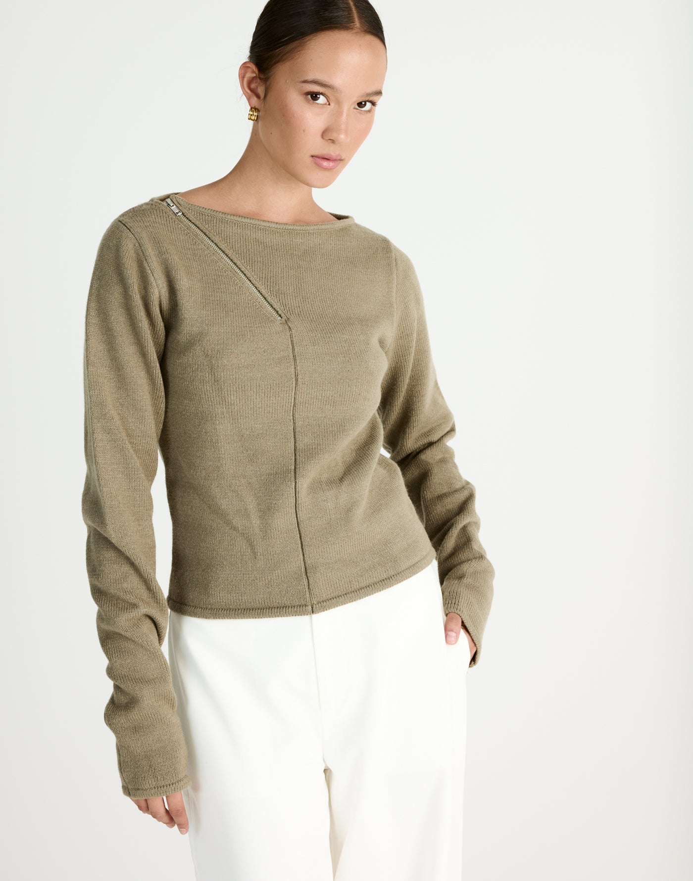 Wynter Long Sleeve Top (Dusty Olive) - CHARCOAL Exclusive - - Women's Top - Charcoal Clothing