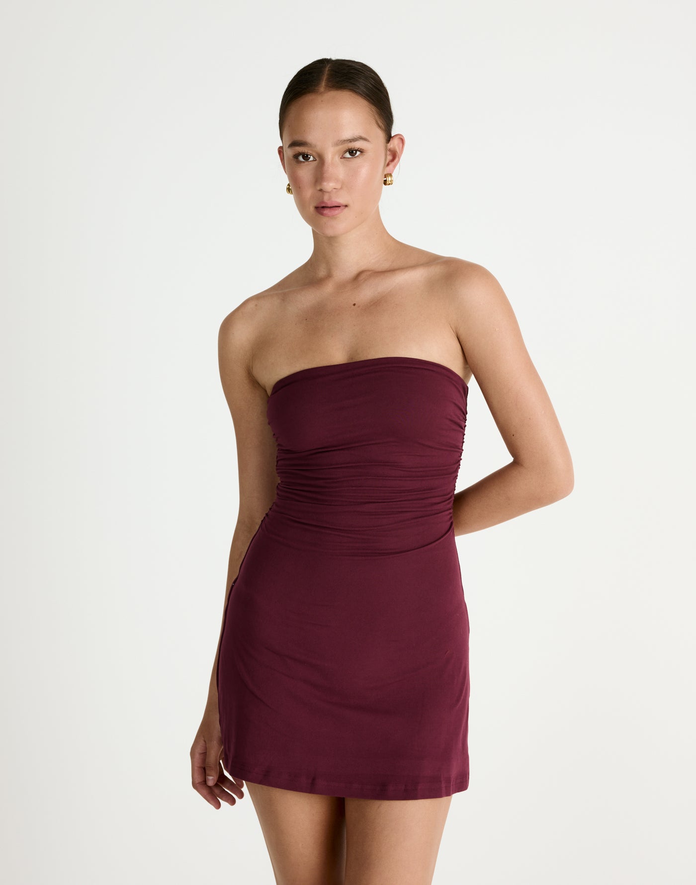Sarie Mini Dress (Plum) | CHARCOAL Exclusive - Strapless Jersey Mini - Women's Dress - Charcoal Clothing