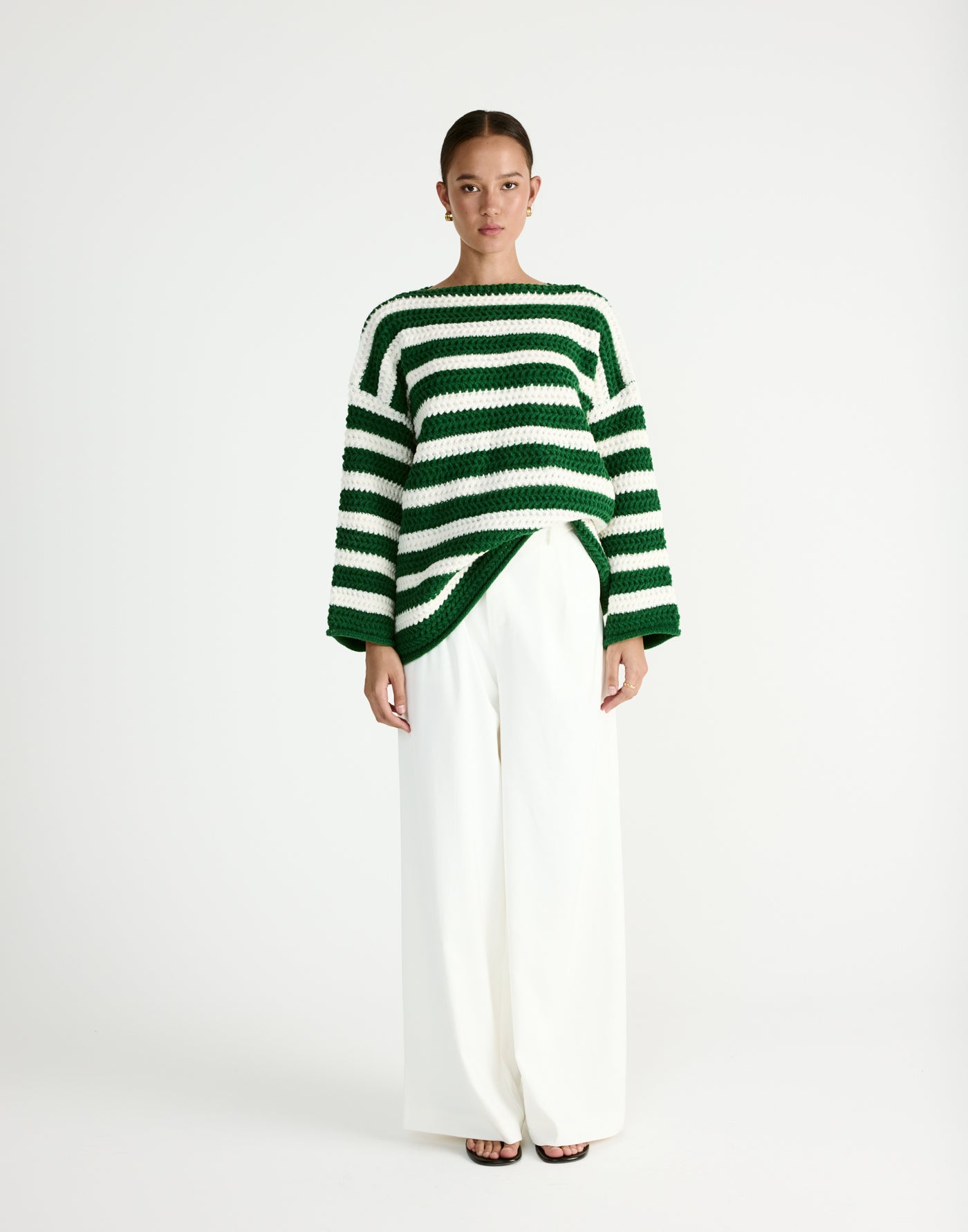 Everton Sweater (Green/Cream) - Striped Knit Sweater - Women's Outerwear - Charcoal Clothing