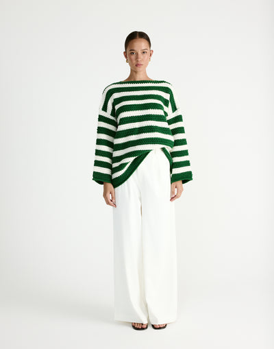 Everton Sweater (Green/Cream) - Striped Knit Sweater - Women's Outerwear - Charcoal Clothing