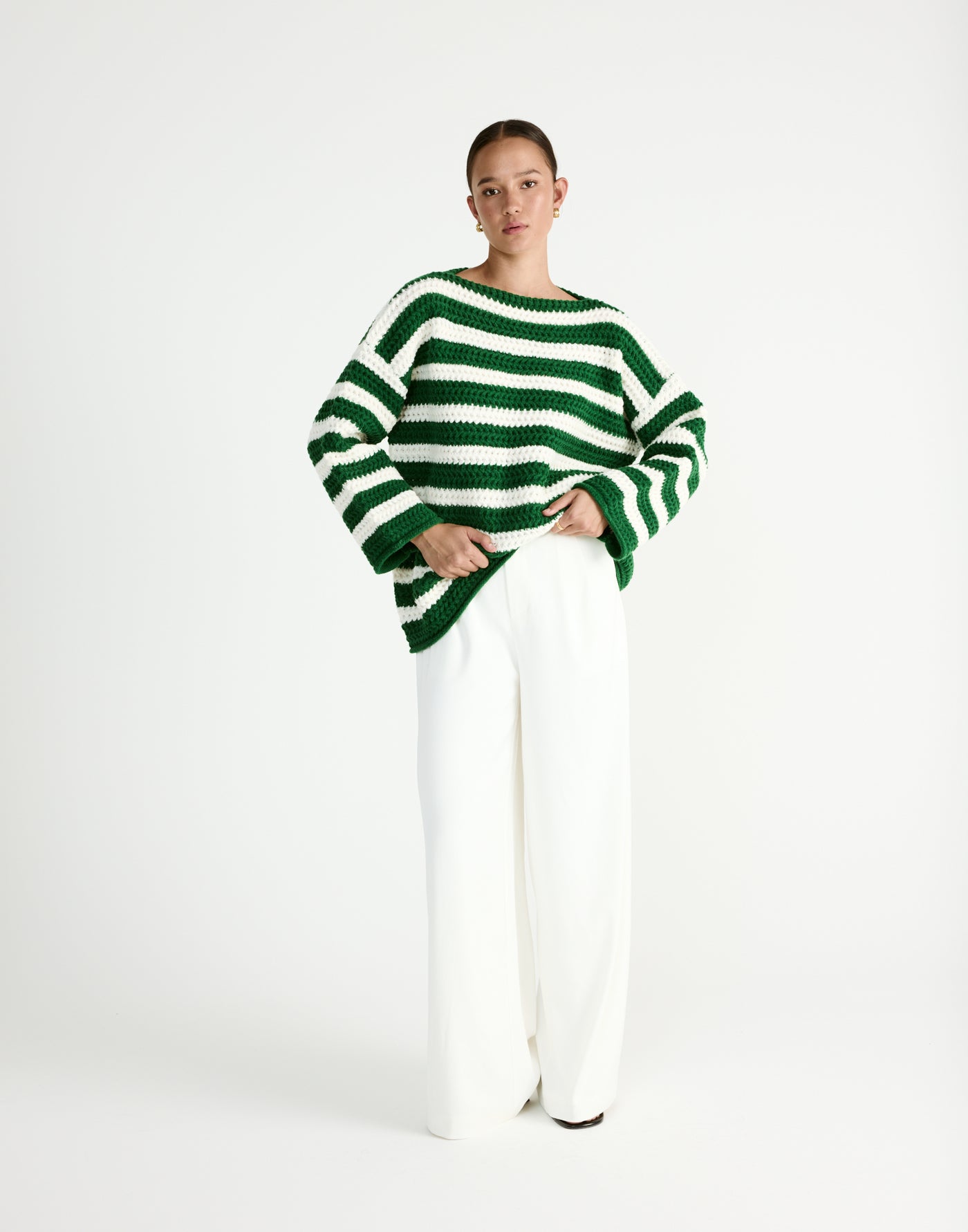 Everton Sweater (Green/Cream) - Striped Knit Sweater - Women's Outerwear - Charcoal Clothing